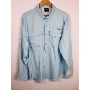 Pudolla Men's Fishing Shirt XL Long Sleeve‎ Light Blue Vented Quick Dry